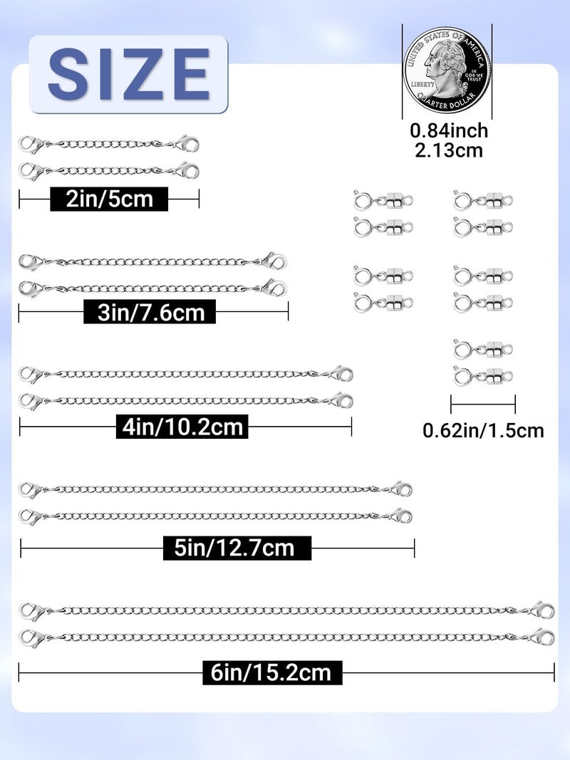 Evnlo Necklace Extender and Magnetic Necklace Clasp,Silver Chain Extenders for Necklaces Bracelet Jewelry - Image 2